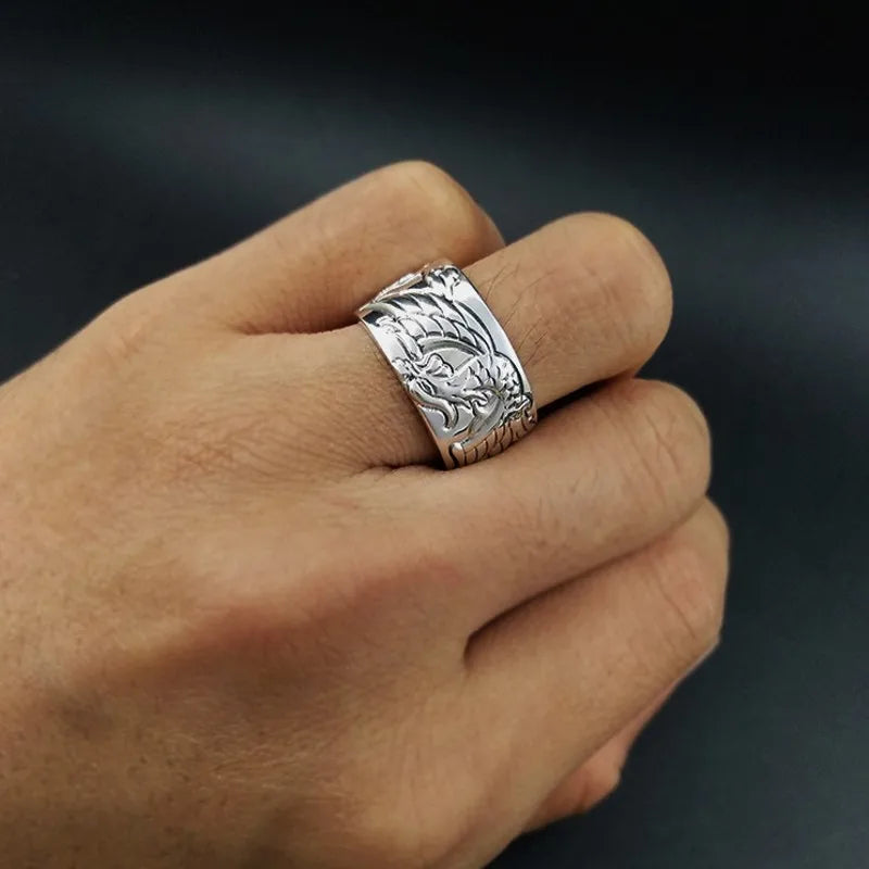 Artisan d'Asie Bagues Taille réglable Bague Gravée Phénix ajustable en argent pur 999 – Bijou artisanal de renaissance