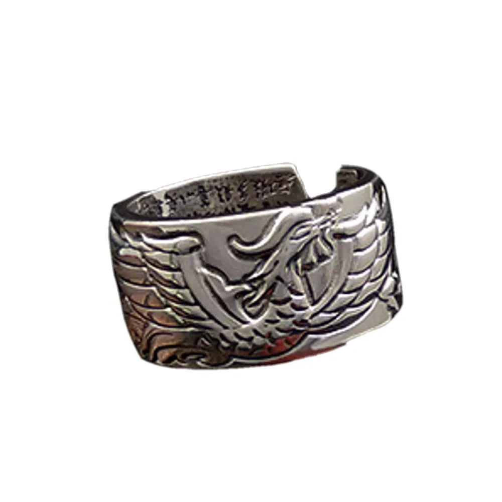 Artisan d'Asie Bagues Taille réglable Bague Gravée Phénix ajustable en argent pur 999 – Bijou artisanal de renaissance