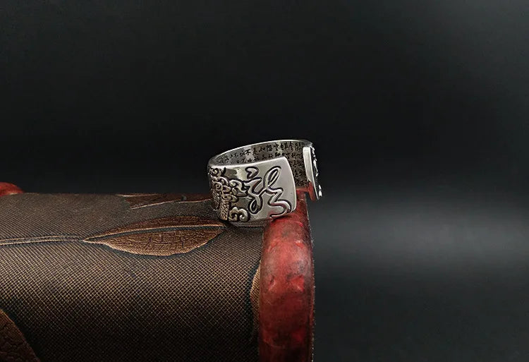 Artisan d'Asie Bagues Taille réglable Bague Gravée Phénix ajustable en argent pur 999 – Bijou artisanal de renaissance