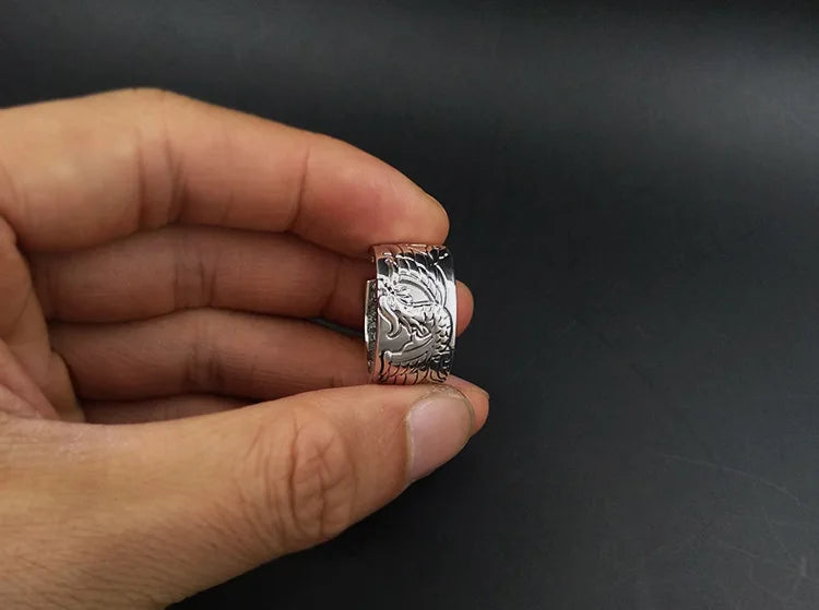 Artisan d'Asie Bagues Taille réglable Bague Gravée Phénix ajustable en argent pur 999 – Bijou artisanal de renaissance