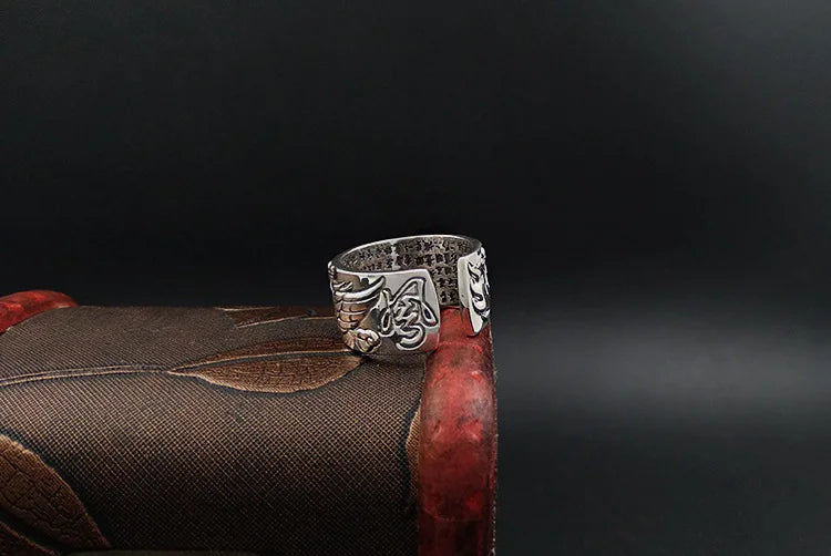 Artisan d'Asie Bagues Taille réglable Bague Gravée Phénix ajustable en argent pur 999 – Bijou artisanal de renaissance