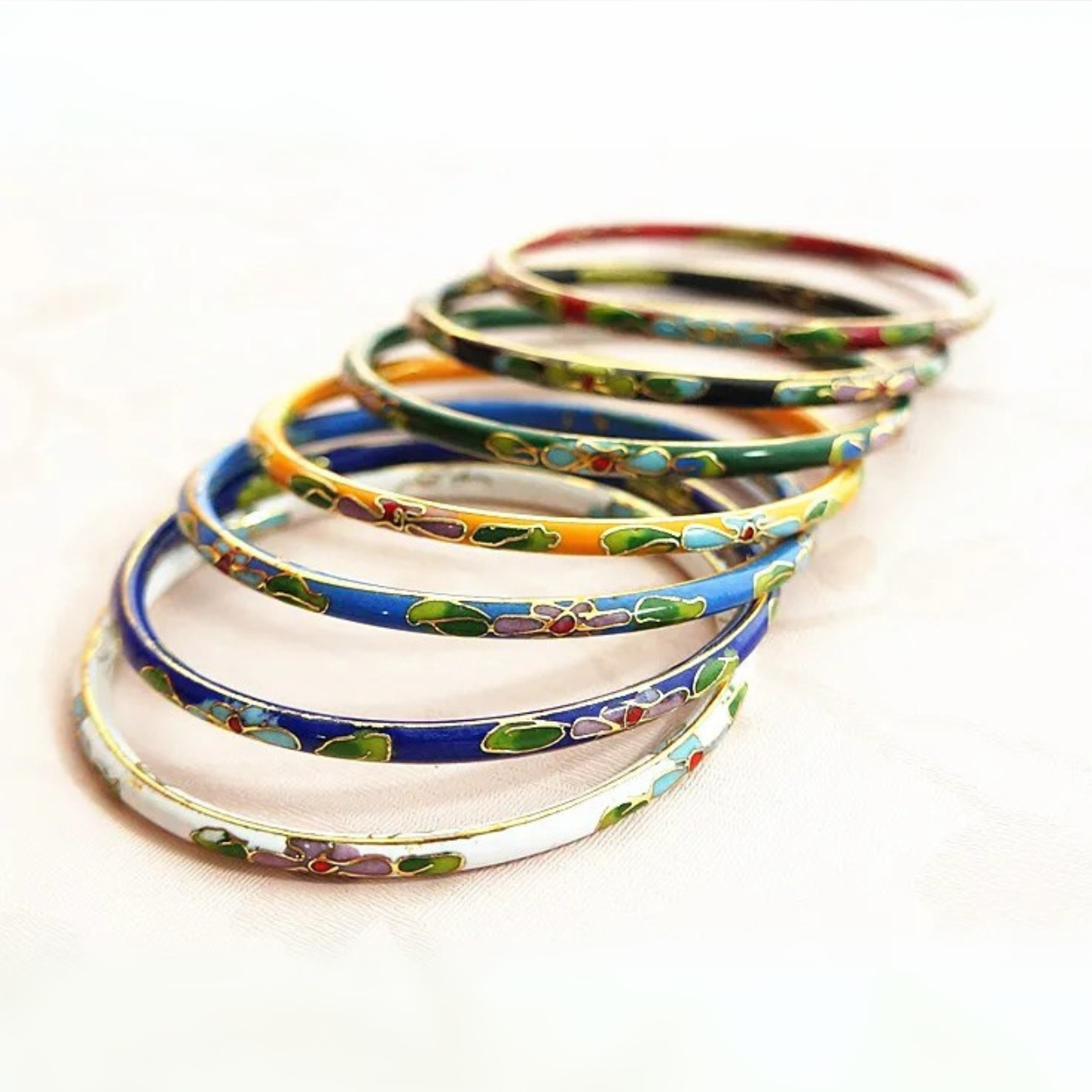 Artisan d'Asie Bracelets Blanc Ensemble de 7 bracelets chinois en cloisonné