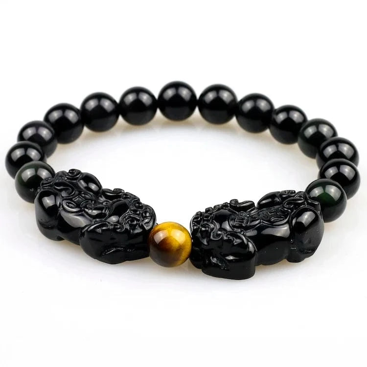 Artisan d'Asie Bracelets Malas 10mm Bracelet mala en pierre d'obsidienne et oeil de tigre