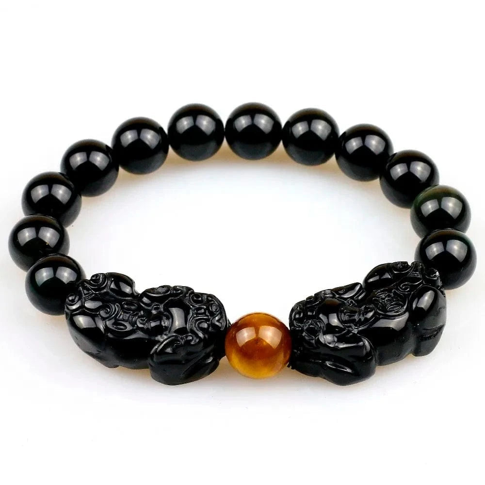 Artisan d'Asie Bracelets Malas 12mm Bracelet mala en pierre d'obsidienne et oeil de tigre