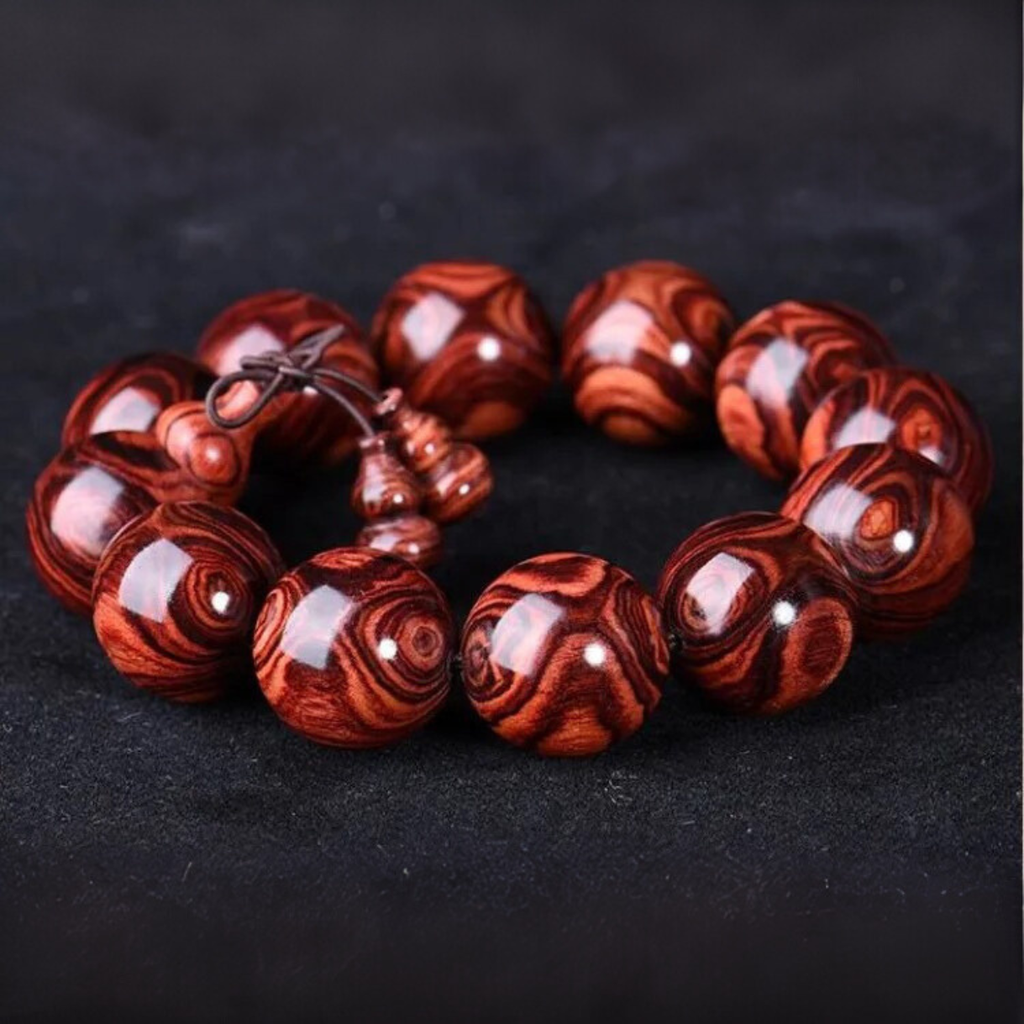 Artisan d'Asie Bracelets Malas 15mm Bracelet Mala en Bois de Rose haut de gamme de couleur brun rouge profond