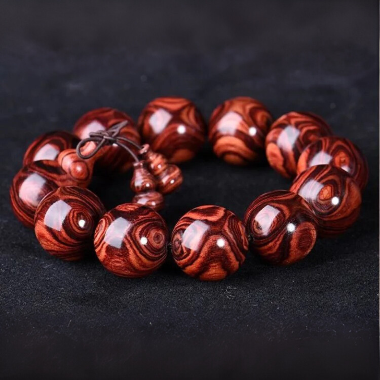 Artisan d'Asie Bracelets Malas 15mm Bracelet Mala en Bois de Rose haut de gamme de couleur brun rouge profond