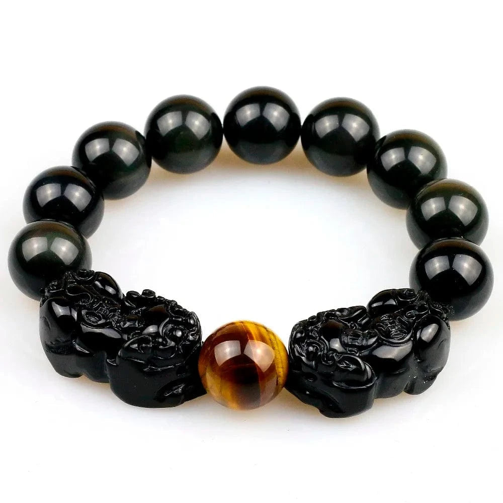Artisan d'Asie Bracelets Malas 16mm Bracelet mala en pierre d'obsidienne et oeil de tigre