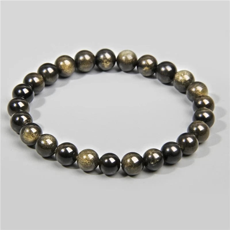 Artisan d'Asie Bracelets Malas 8mm / 17cm Bracelet mala en pierre d'obsidienne dorée