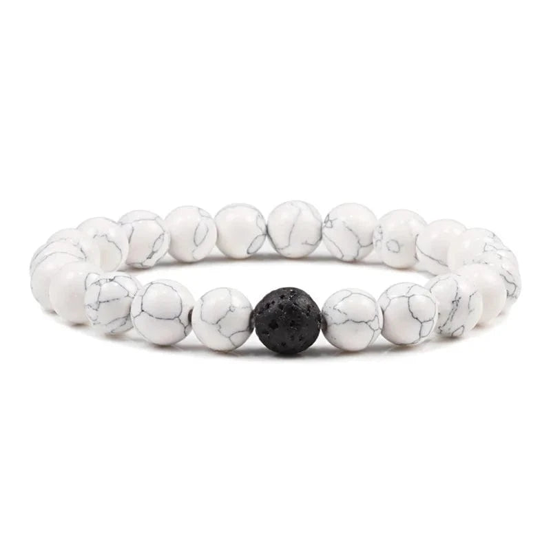 Artisan d'Asie Bracelets Malas Blanche Bracelets mala de couple en pierre de turquoise et pierre de lave