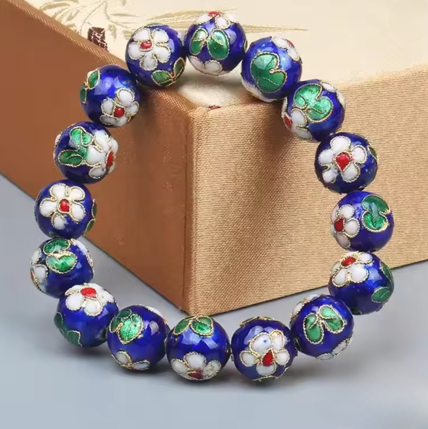 Artisan d'Asie Bracelets Malas Bleu foncé / 18 cm Bracelet mala en perles cloisonnées