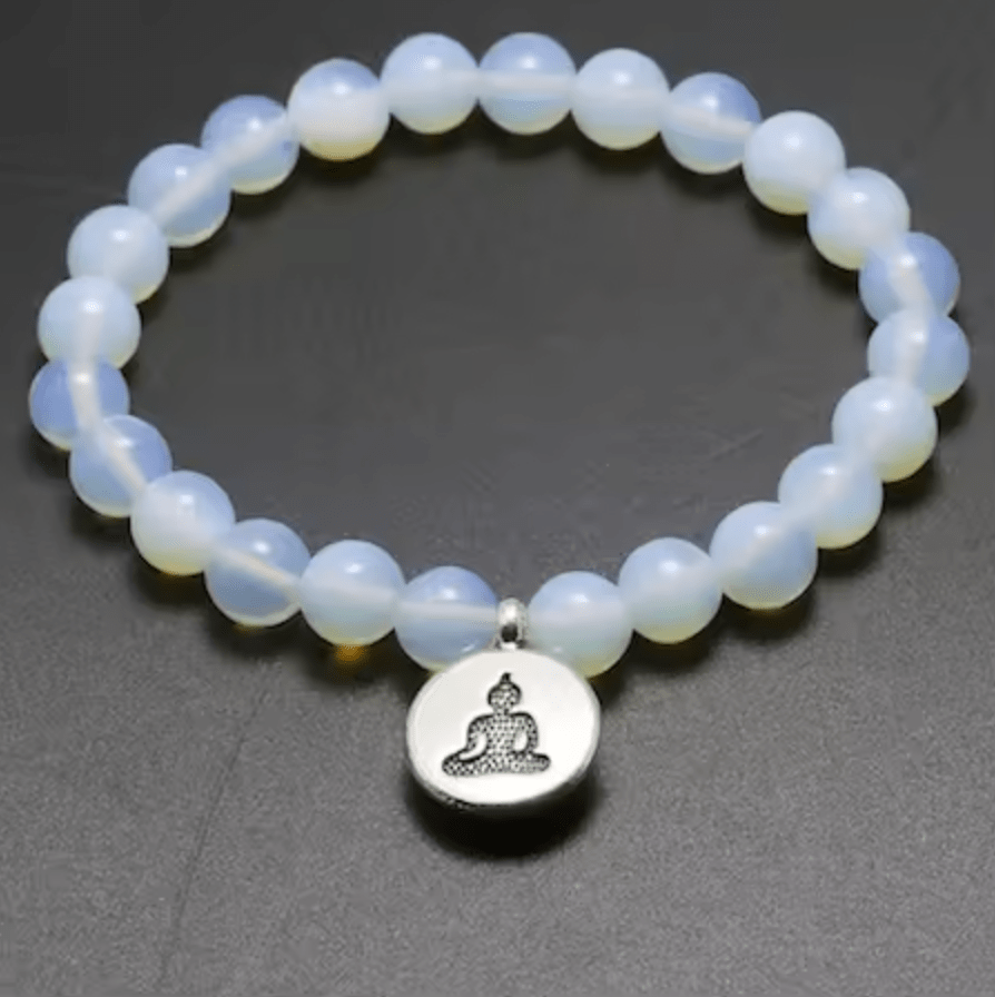 Artisan d'Asie Bracelets Malas Bouddha / Argent / 17cm Bracelet Mala en Pierre de Lune