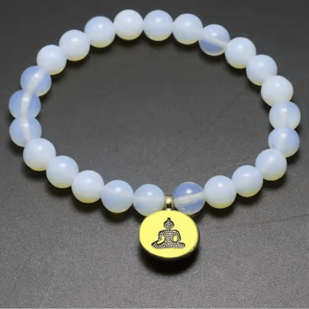 Artisan d'Asie Bracelets Malas Bouddha / Or / 17cm Bracelet Mala en Pierre de Lune