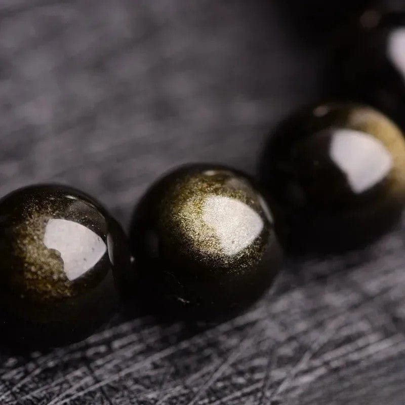 Artisan d'Asie Bracelets Malas Bracelet mala avec pixiu en obsidienne dorée et oeil de tigre