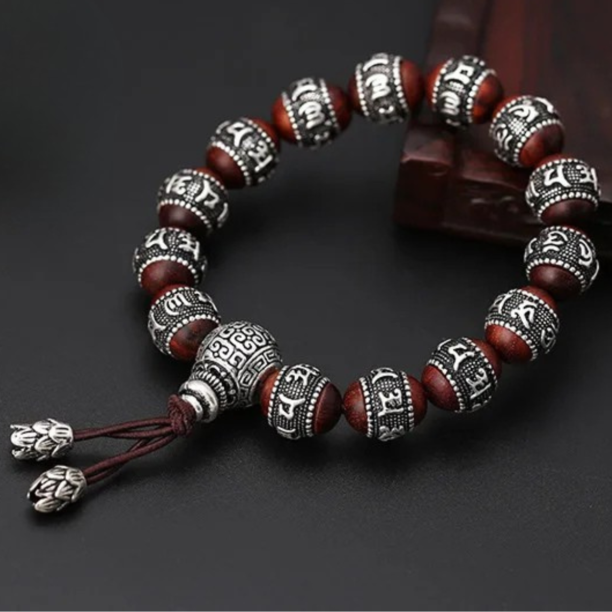 Artisan d'Asie Bracelets Malas Bracelet Mala en Bois de Santal Premium et Argent Sterling 925