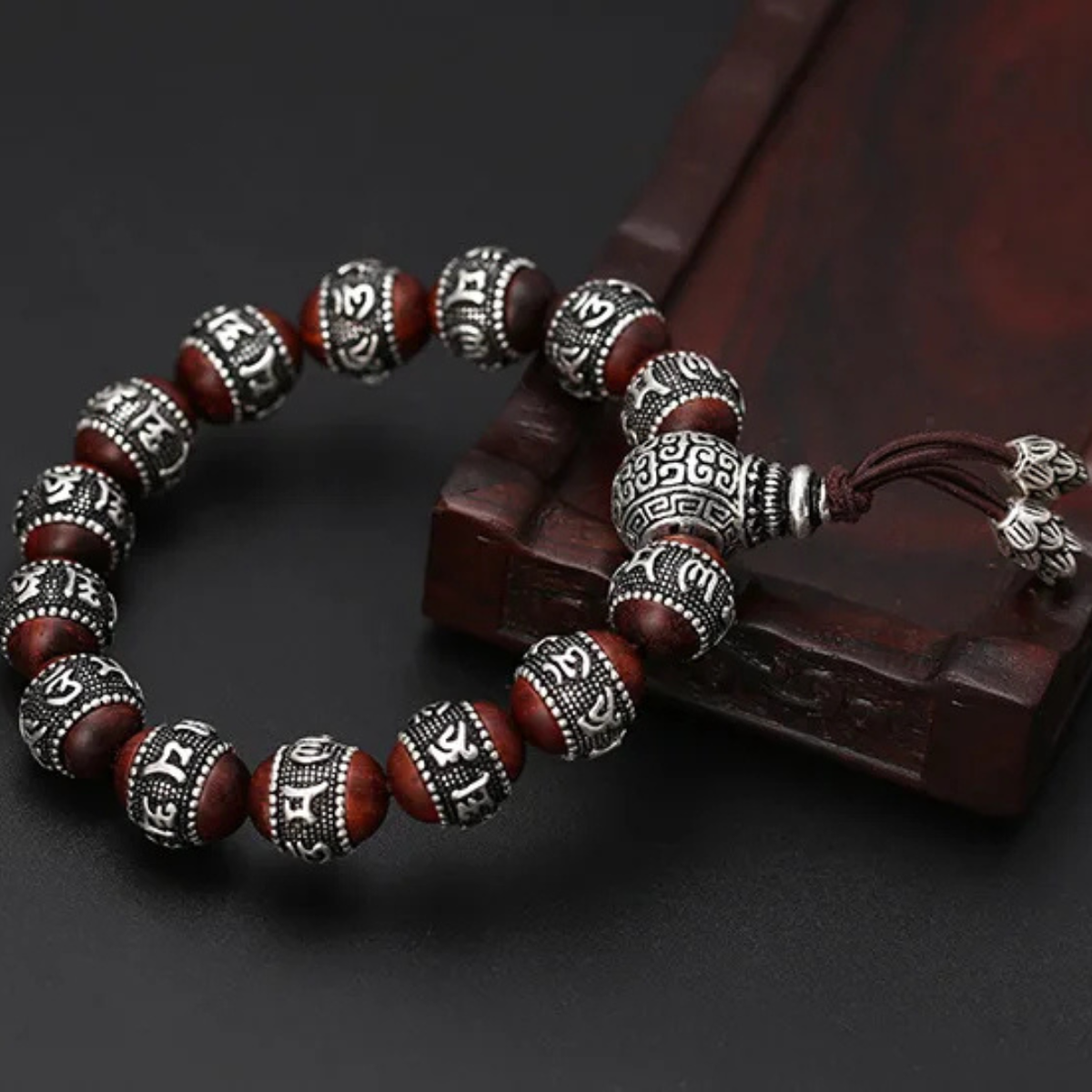 Artisan d'Asie Bracelets Malas Bracelet Mala en Bois de Santal Premium et Argent Sterling 925
