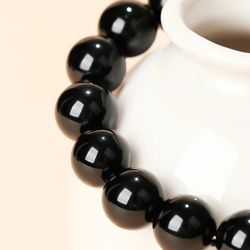 Artisan d'Asie Bracelets Malas Bracelet mala en pierre d'agate noire
