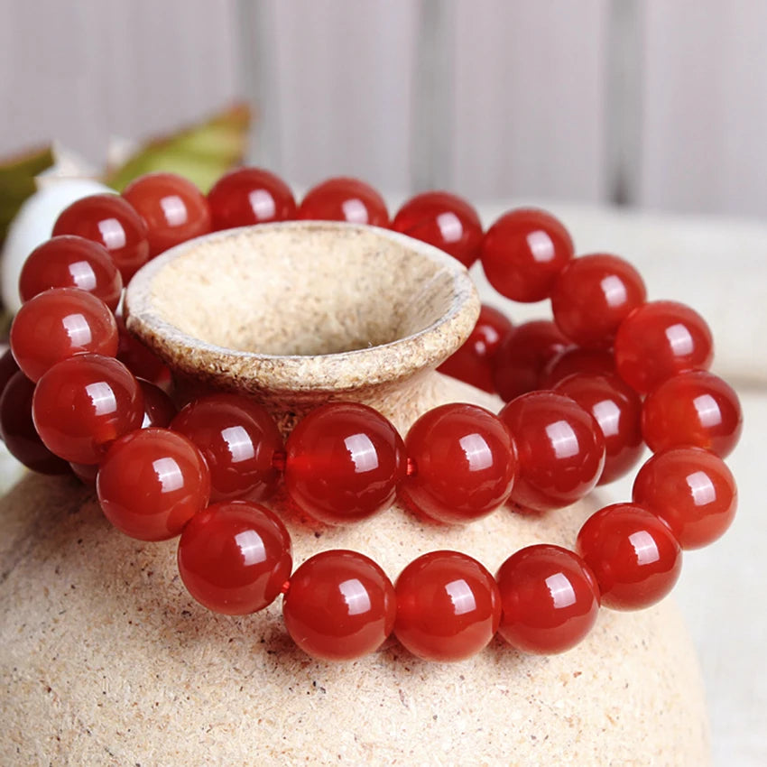 Artisan d'Asie Bracelets Malas Bracelet Mala en pierre d’agate rouge – Bijou artisanal d’ancrage et de confiance