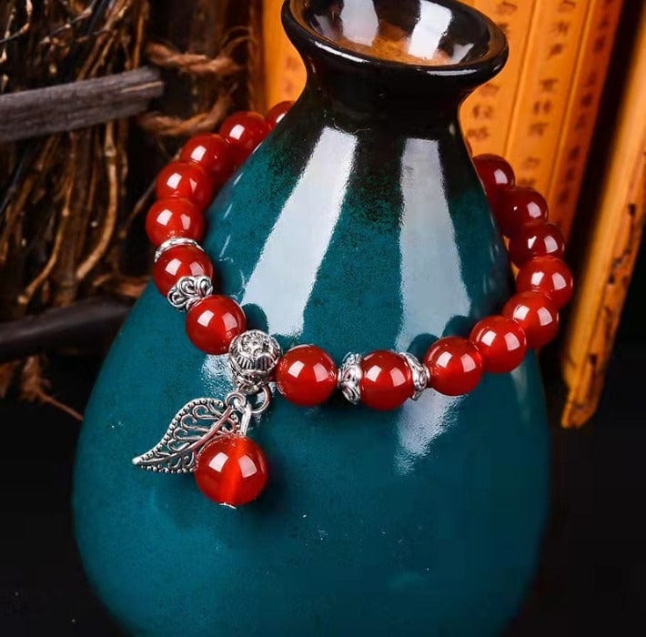 Artisan d'Asie Bracelets Malas Bracelet mala en pierre d'agate rouge et argent