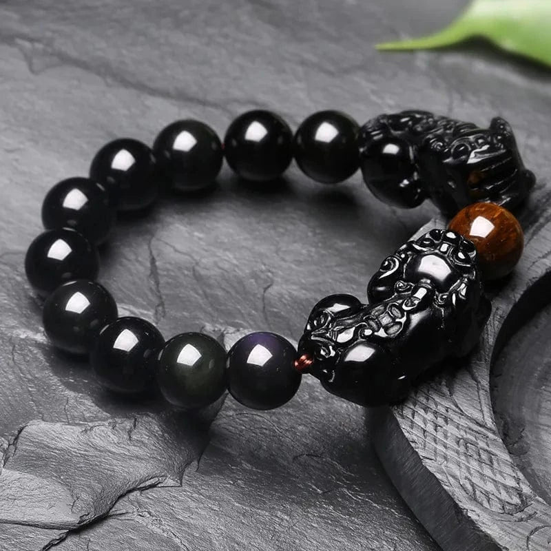 Artisan d'Asie Bracelets Malas Bracelet mala en pierre d'obsidienne et oeil de tigre
