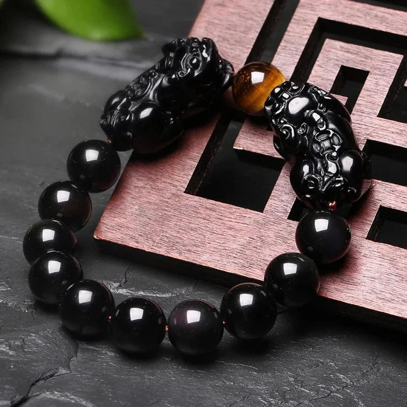 Artisan d'Asie Bracelets Malas Bracelet mala en pierre d'obsidienne et oeil de tigre