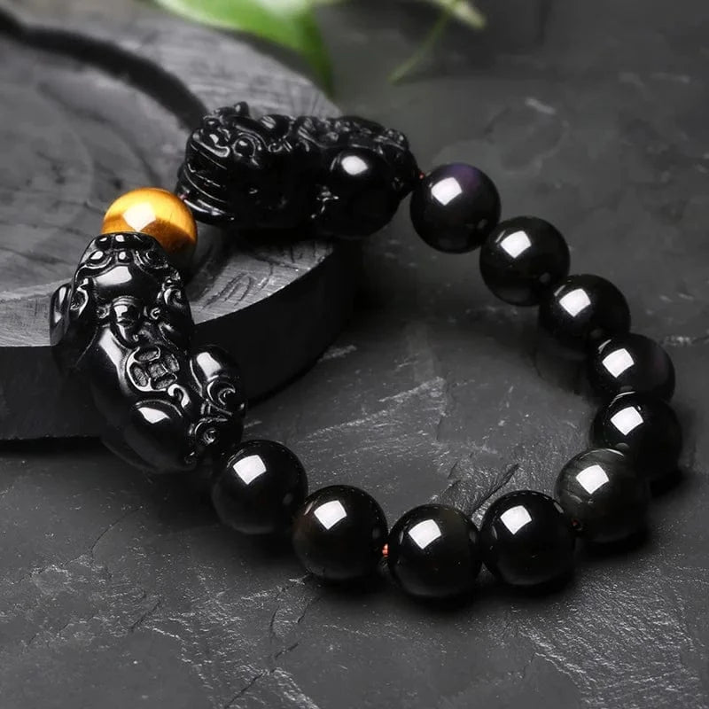 Artisan d'Asie Bracelets Malas Bracelet mala en pierre d'obsidienne et oeil de tigre
