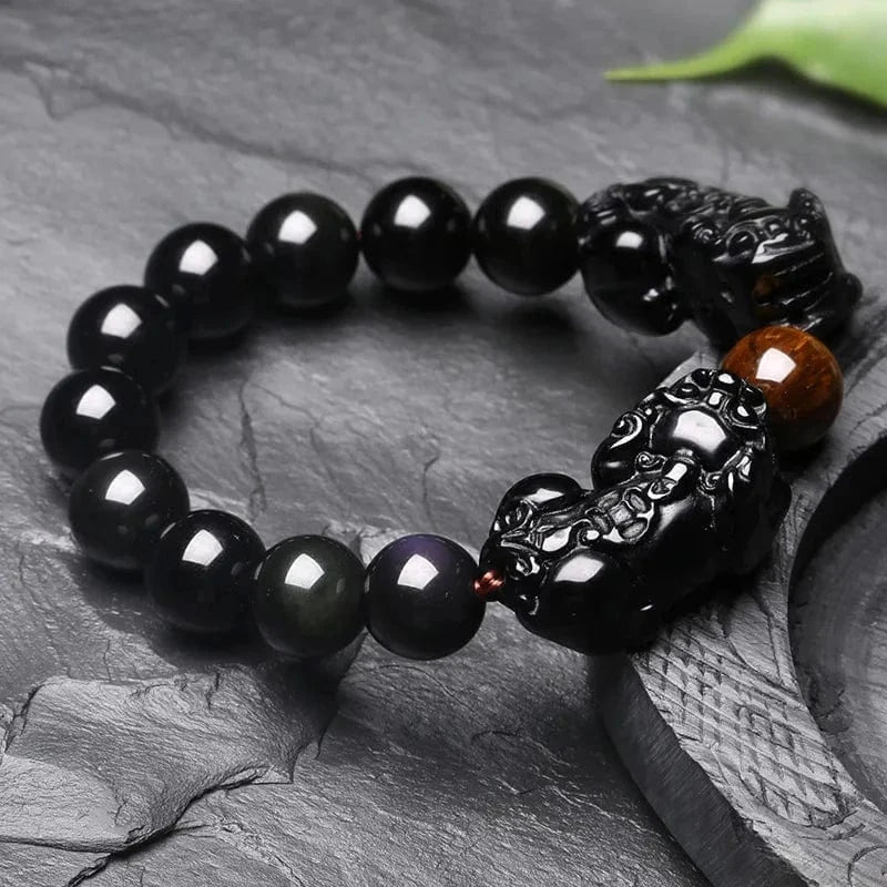 Artisan d'Asie Bracelets Malas Bracelet mala en pierre d'obsidienne et oeil de tigre