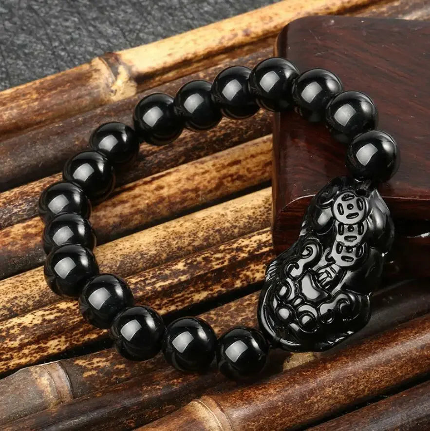 Artisan d'Asie Bracelets Malas Bracelet mala en pierre d'obsidienne noire