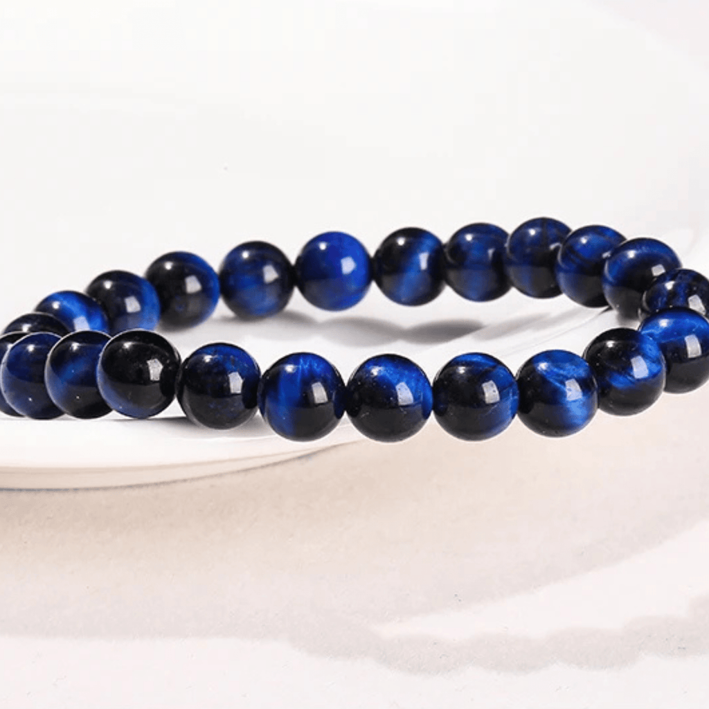 Artisan d'Asie Bracelets Malas Bracelet mala en pierre d'oeil de tigre bleu