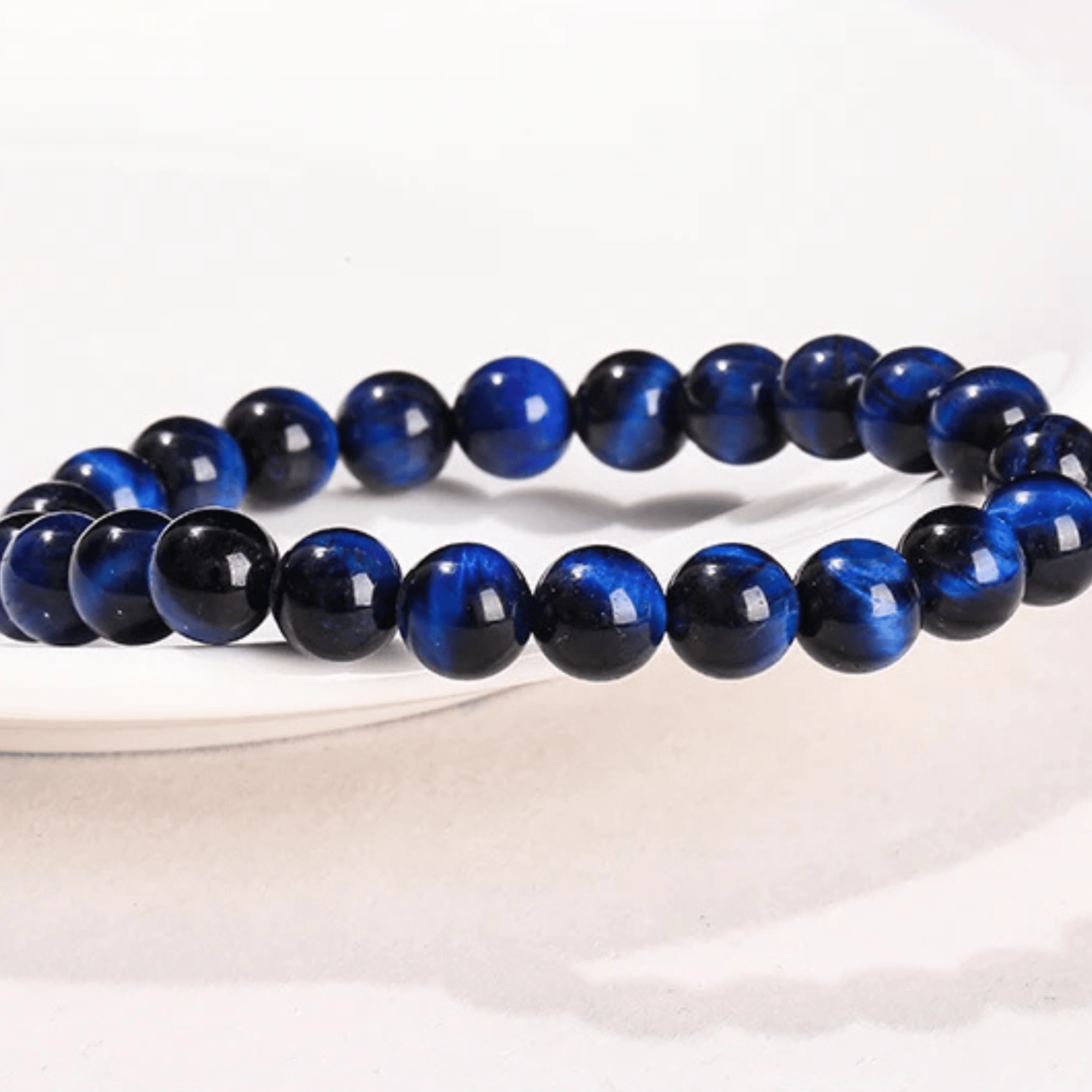 Artisan d'Asie Bracelets Malas Bracelet mala en pierre d'oeil de tigre bleu