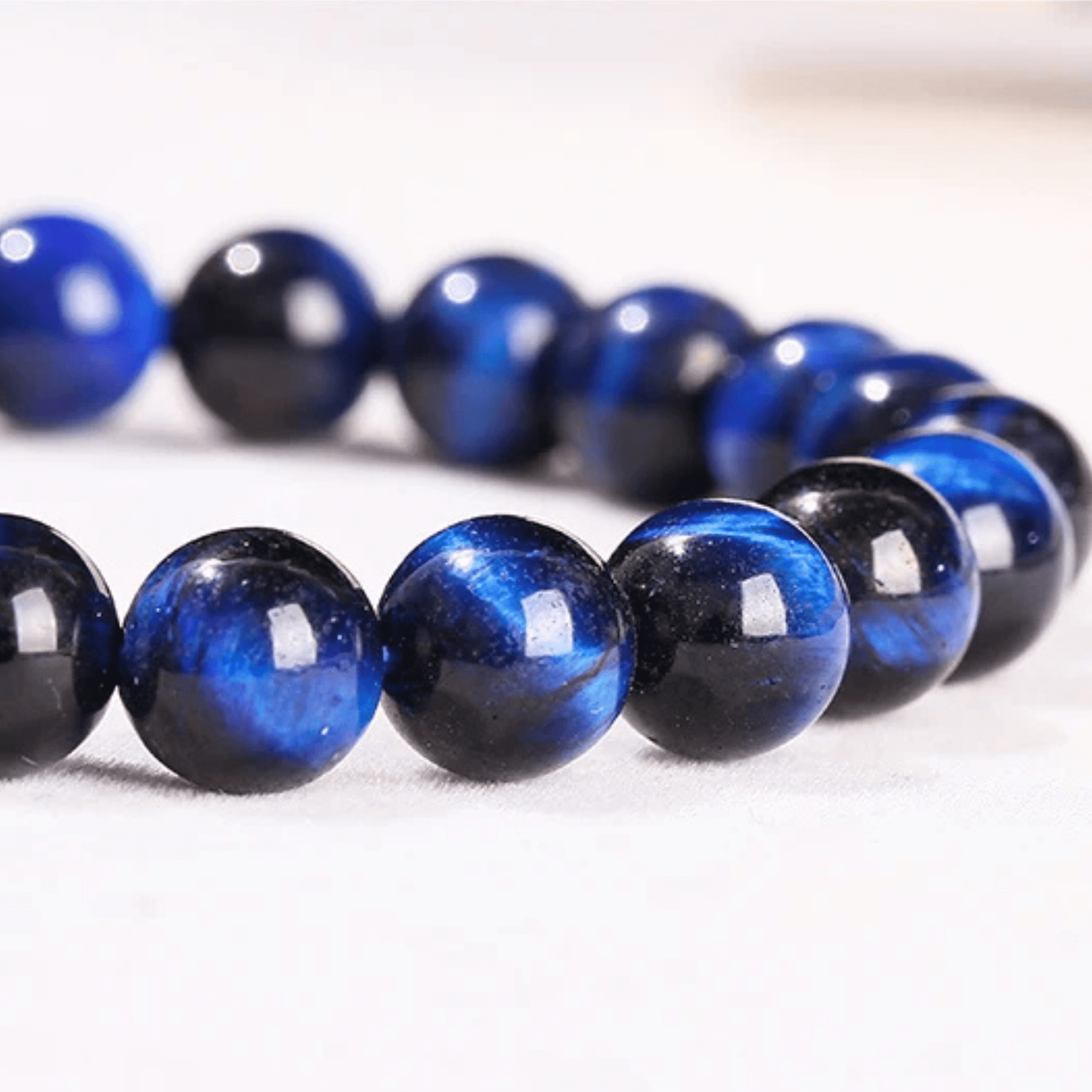 Artisan d'Asie Bracelets Malas Bracelet mala en pierre d'oeil de tigre bleu