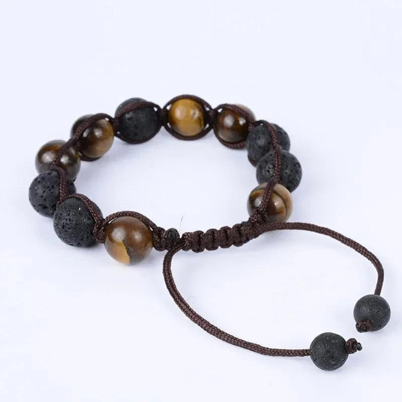 Artisan d'Asie Bracelets Malas Bracelet Mala en pierre d'oeil de tigre et pierre de lave (diffuseur d'huile essentielle)