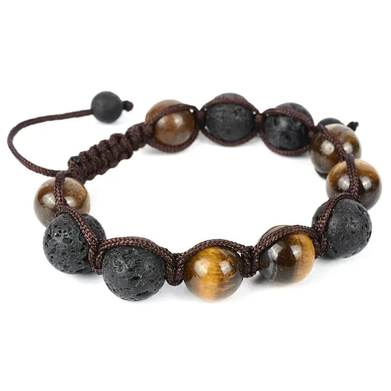 Artisan d'Asie Bracelets Malas Bracelet Mala en pierre d'oeil de tigre et pierre de lave (diffuseur d'huile essentielle)
