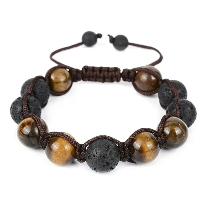 Artisan d'Asie Bracelets Malas Bracelet Mala en pierre d'oeil de tigre et pierre de lave (diffuseur d'huile essentielle)