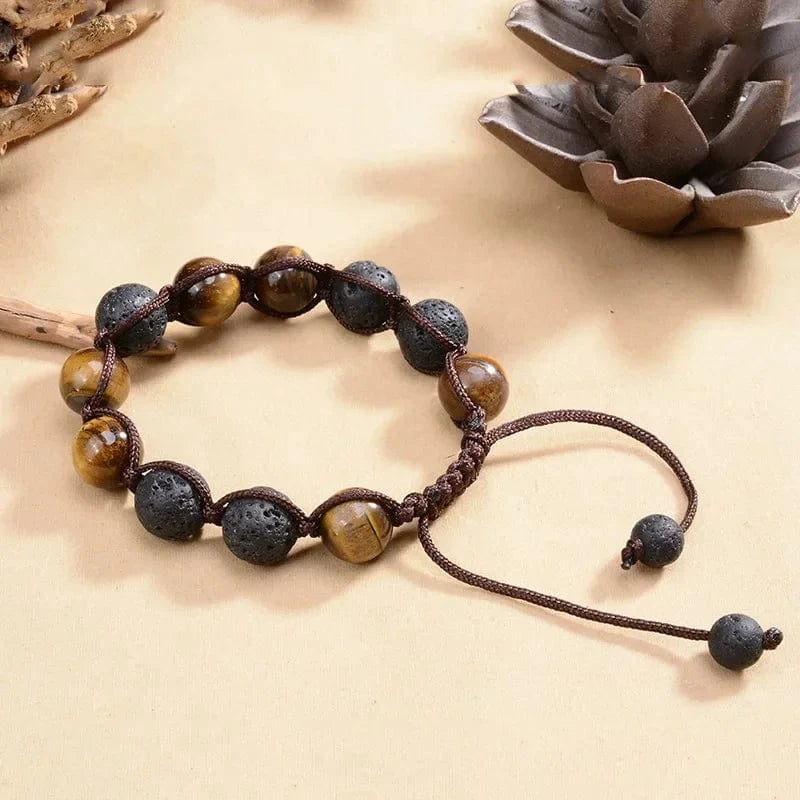 Artisan d'Asie Bracelets Malas Bracelet Mala en pierre d'oeil de tigre et pierre de lave (diffuseur d'huile essentielle)