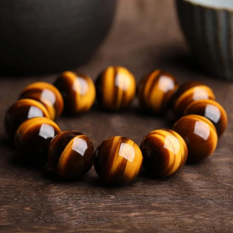 Artisan d'Asie Bracelets Malas Bracelet mala en pierre d'oeil de tigre jaune