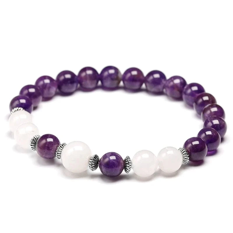 Artisan d'Asie Bracelets Malas Bracelet Mala en Pierre de Lune et Améthyste