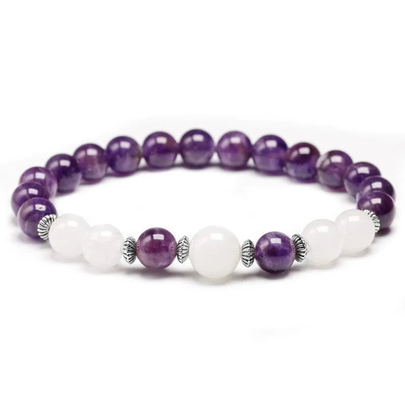 Artisan d'Asie Bracelets Malas Bracelet Mala en Pierre de Lune et Améthyste