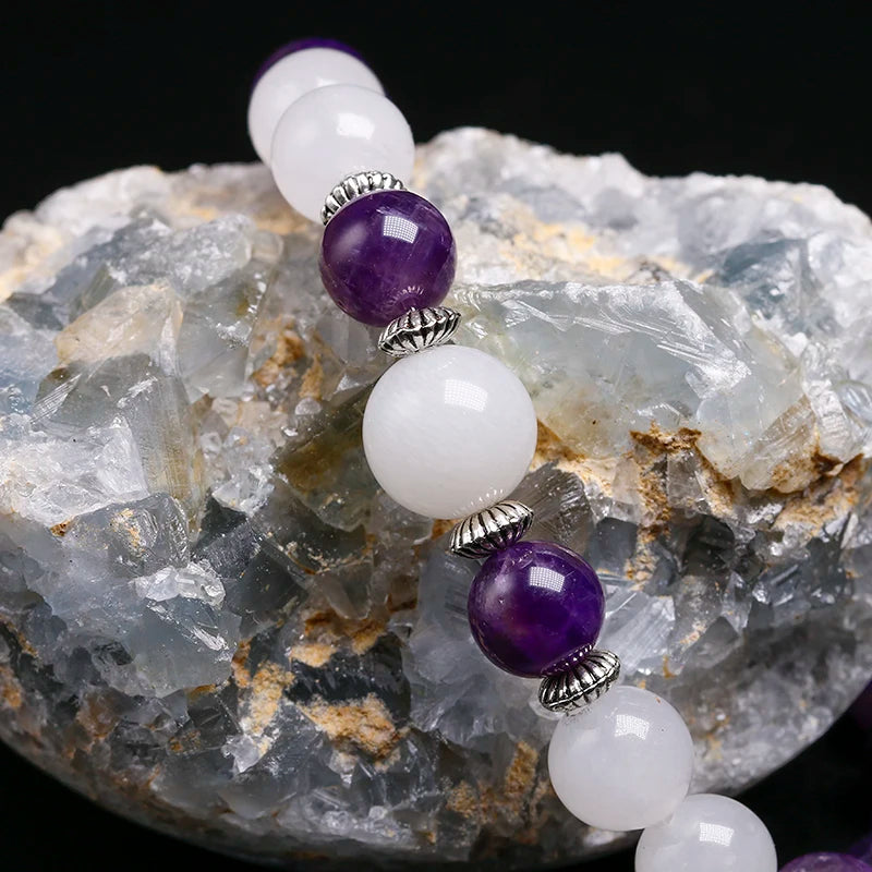 Artisan d'Asie Bracelets Malas Bracelet Mala en Pierre de Lune et Améthyste