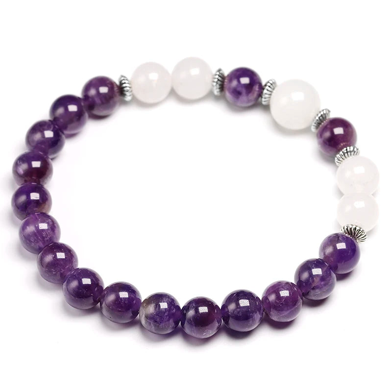 Artisan d'Asie Bracelets Malas Bracelet Mala en Pierre de Lune et Améthyste