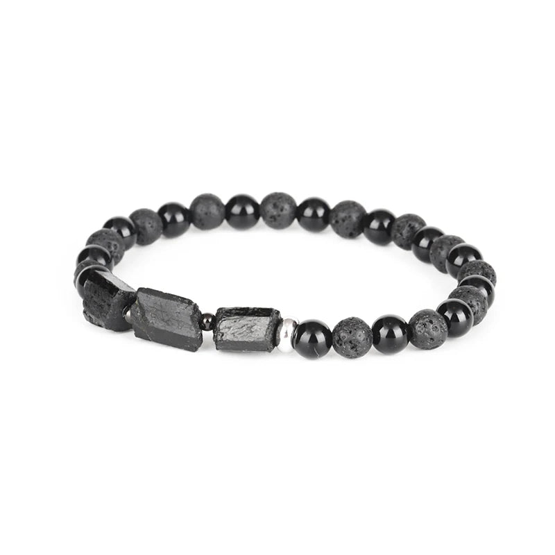 Artisan d'Asie Bracelets Malas Bracelet mala en Tourmaline Noire et Pierre de Lave