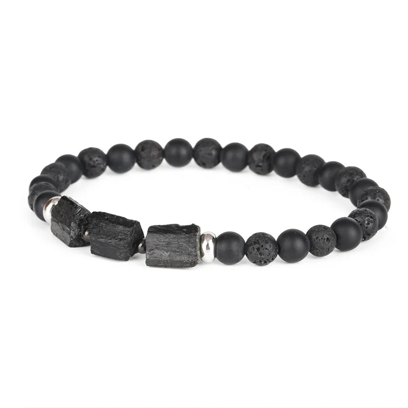 Artisan d'Asie Bracelets Malas Bracelet mala en Tourmaline Noire et Pierre de Lave