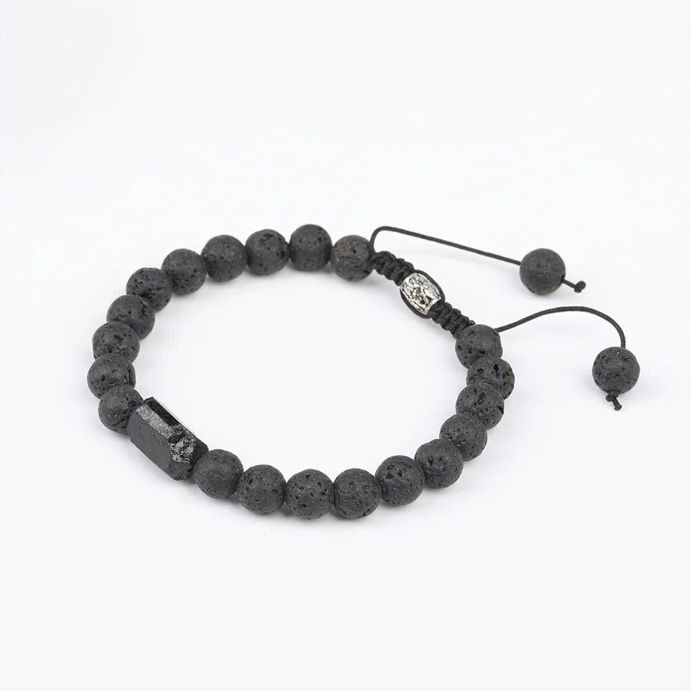 Artisan d'Asie Bracelets Malas Bracelet mala en Tourmaline Noire et Pierre de Lave Ajustable