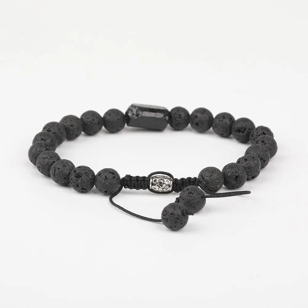 Artisan d'Asie Bracelets Malas Bracelet mala en Tourmaline Noire et Pierre de Lave Ajustable