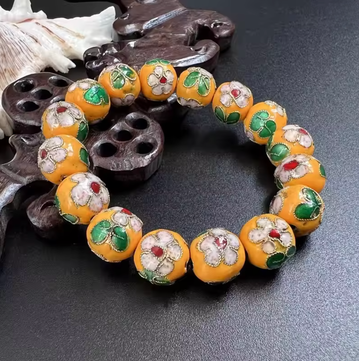 Artisan d'Asie Bracelets Malas Jaune / 18 cm Bracelet mala en perles cloisonnées