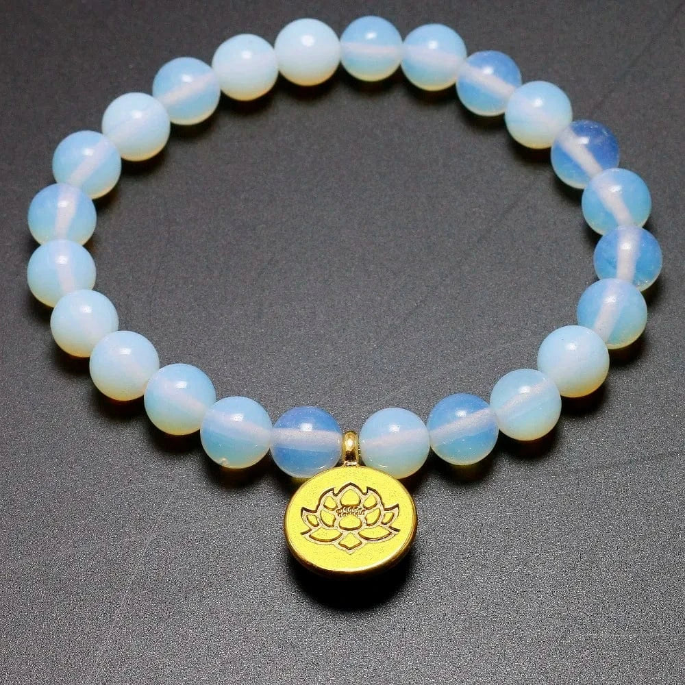 Artisan d'Asie Bracelets Malas Lotus / Or / 17cm Bracelet Mala en Pierre de Lune