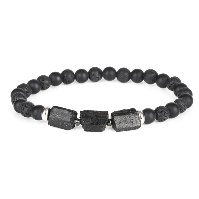 Artisan d'Asie Bracelets Malas Mate / Hommes Bracelet mala en Tourmaline Noire et Pierre de Lave