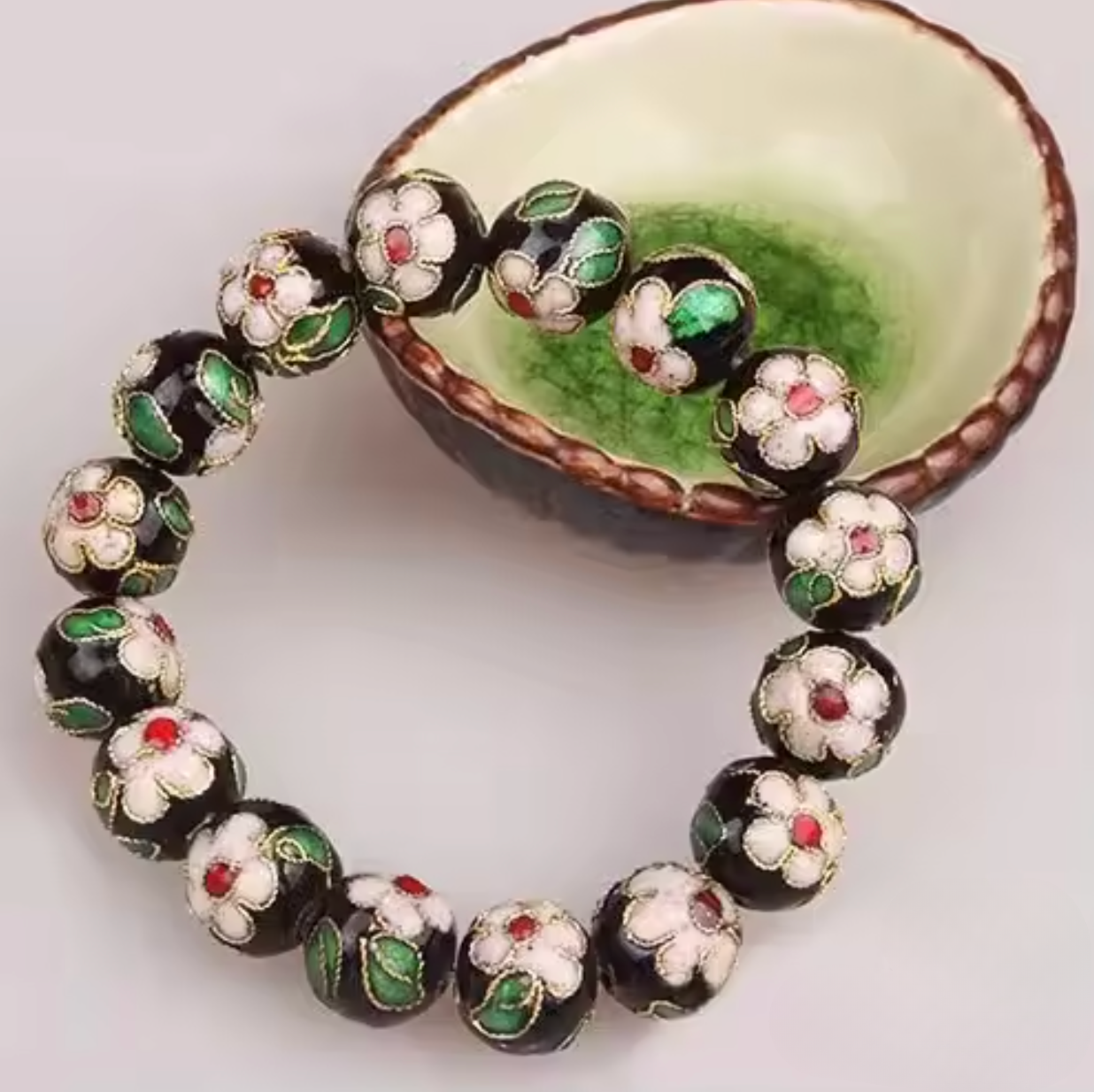 Artisan d'Asie Bracelets Malas Noir / 18 cm Bracelet mala en perles cloisonnées