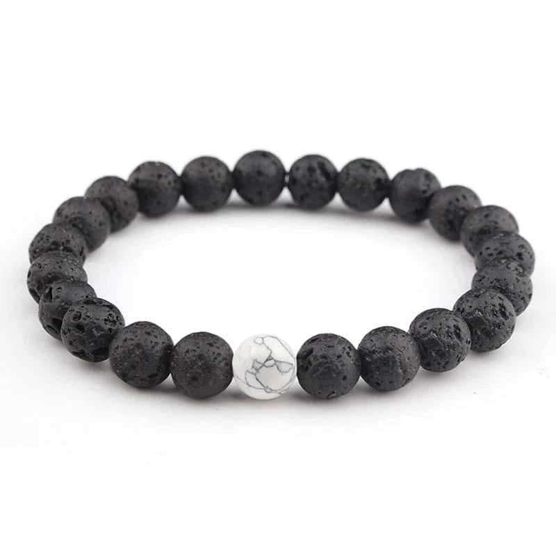 Artisan d'Asie Bracelets Malas Noire Bracelets mala de couple en pierre de turquoise et pierre de lave