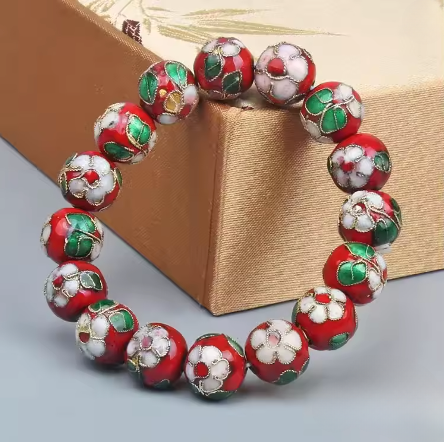 Artisan d'Asie Bracelets Malas Rouge / 18 cm Bracelet mala en perles cloisonnées