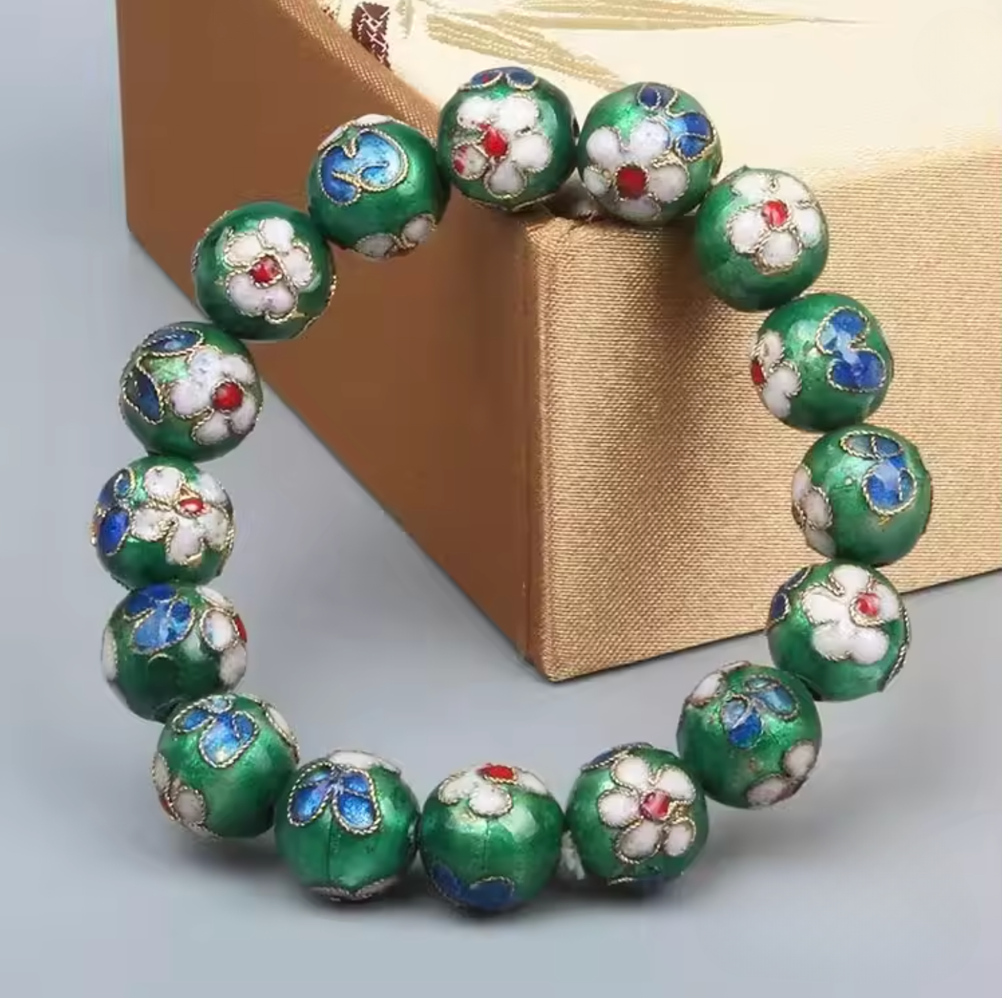Artisan d'Asie Bracelets Malas Vert / 18 cm Bracelet mala en perles cloisonnées